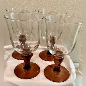 4 Libbey “Martello”  Amber stem glasses. 13oz. 7”H Circa 1970s